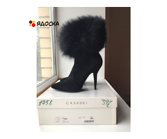 Сапоги чулки новые casadei италия 39 размер черные замша стретч обувь женская мех лиса двойной внутр - 4