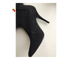 Сапоги чулки новые casadei италия 39 размер черные замша стретч обувь женская мех лиса двойной внутр - 5