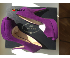 Туфли новые prada италия 39 размер замша сиреневые фиолетовые платформа 2 см каблук шпилька 11 см вн - 1