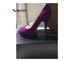 Туфли новые prada италия 39 размер замша сиреневые фиолетовые платформа 2 см каблук шпилька 11 см вн - 2