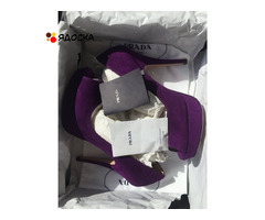 Туфли новые prada италия 39 размер замша сиреневые фиолетовые платформа 2 см каблук шпилька 11 см вн
