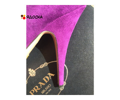 Туфли новые prada италия 39 размер замша сиреневые фиолетовые платформа 2 см каблук шпилька 11 см вн - 7