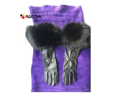 Перчатки новые versace италия кожа черные мех лиса песец двойной размер 7 7,5 44 46 s m - 1