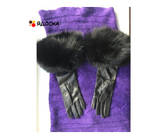 Перчатки новые versace италия кожа черные мех лиса песец двойной размер 7 7,5 44 46 s m - 2