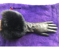 Перчатки новые versace италия кожа черные мех лиса песец двойной размер 7 7,5 44 46 s m - 3