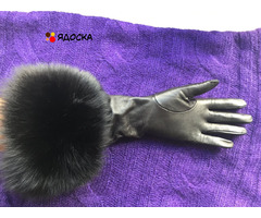 Перчатки новые versace италия кожа черные мех лиса песец двойной размер 7 7,5 44 46 s m - 4