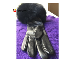 Перчатки новые versace италия кожа черные мех лиса песец двойной размер 7 7,5 44 46 s m - 6
