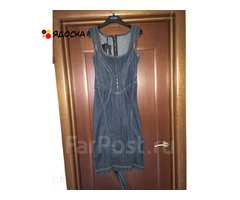 Платье новое dolce gabbana италия s 42 44 джинсовый сарафан корсетный синий миди длина стретч тянетс - 2