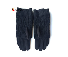 Перчатки новые 44 46 черные теплые верх съемный вязаные аксессуары начес митенки женские зимние - 3