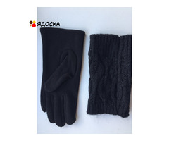 Перчатки новые 44 46 черные теплые верх съемный вязаные аксессуары начес митенки женские зимние - 4