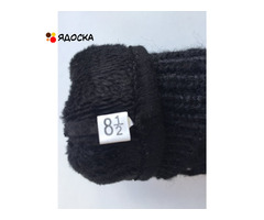 Перчатки новые 44 46 черные теплые верх съемный вязаные аксессуары начес митенки женские зимние - 6