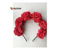 Ободок на волосы в стиле dolce&gabbana красный цветы розы украшение бижутерия аксессуары - 1