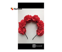 Ободок на волосы в стиле dolce&gabbana красный цветы розы украшение бижутерия аксессуары - 6