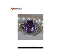 Кольцо новое серебро 19 размер камень аметист фиолетовый сиреневый камни сваровски swarovski кристал - 1