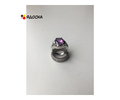 Кольцо новое серебро 19 размер камень аметист фиолетовый сиреневый камни сваровски swarovski кристал - 4