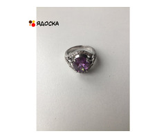 Кольцо новое серебро 19 размер камень аметист фиолетовый сиреневый камни сваровски swarovski кристал - 6