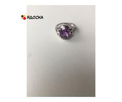 Кольцо новое серебро 19 размер камень аметист фиолетовый сиреневый камни сваровски swarovski кристал - 8