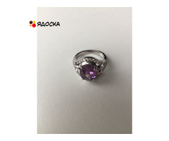 Кольцо новое серебро 19 размер камень аметист фиолетовый сиреневый камни сваровски swarovski кристал - 9